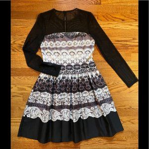 Eliza J Long Sleeve Black and Purple Pattern Dress